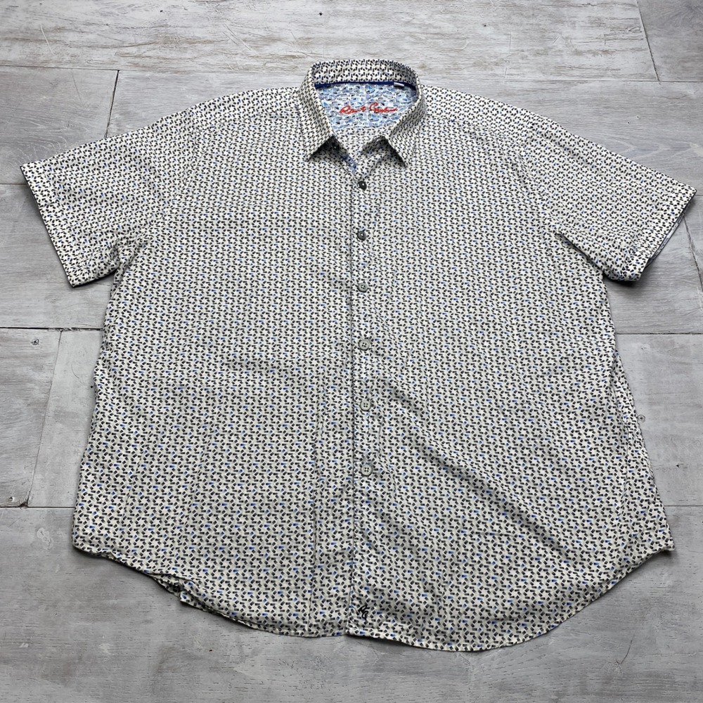 Robert Graham Shirt Mens 3XL White Blue Confetti Geometric SS Button Up